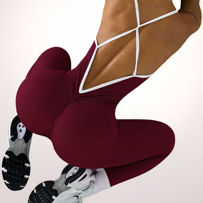 Breathable Womens Workout Jumpsuit Crossback Design with Crisscross Strap Support for Seamless Movement During Fitness Activities
