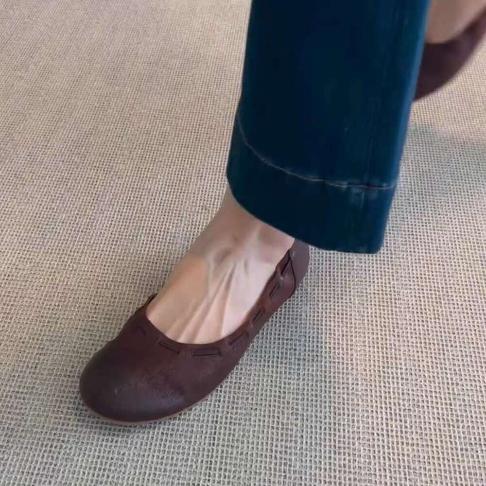Genuine French Niche Soft Leather Flat for Women, Autumn Versatile Casual Slip-On Shallow Ballet Shoes