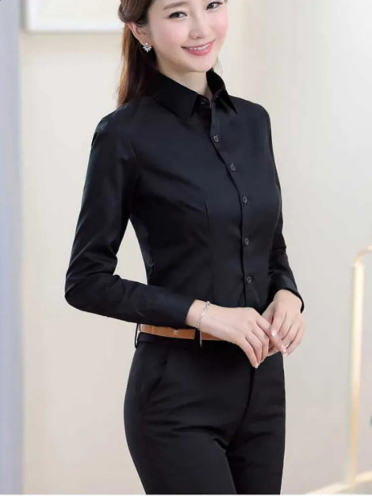 Fashion Women Shirt White Shirt Female Longsleeve Professional Shirt Formal Dress Large Size Work Clothes OL Button Womens 250529Z