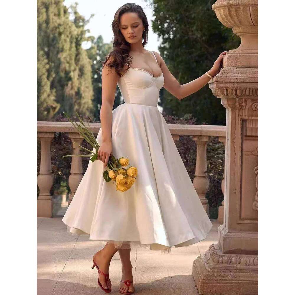 Suninheart Summer Flare Midi Elegant 2025 New Arrivals Spaghetti Strap Bustier Dress Women