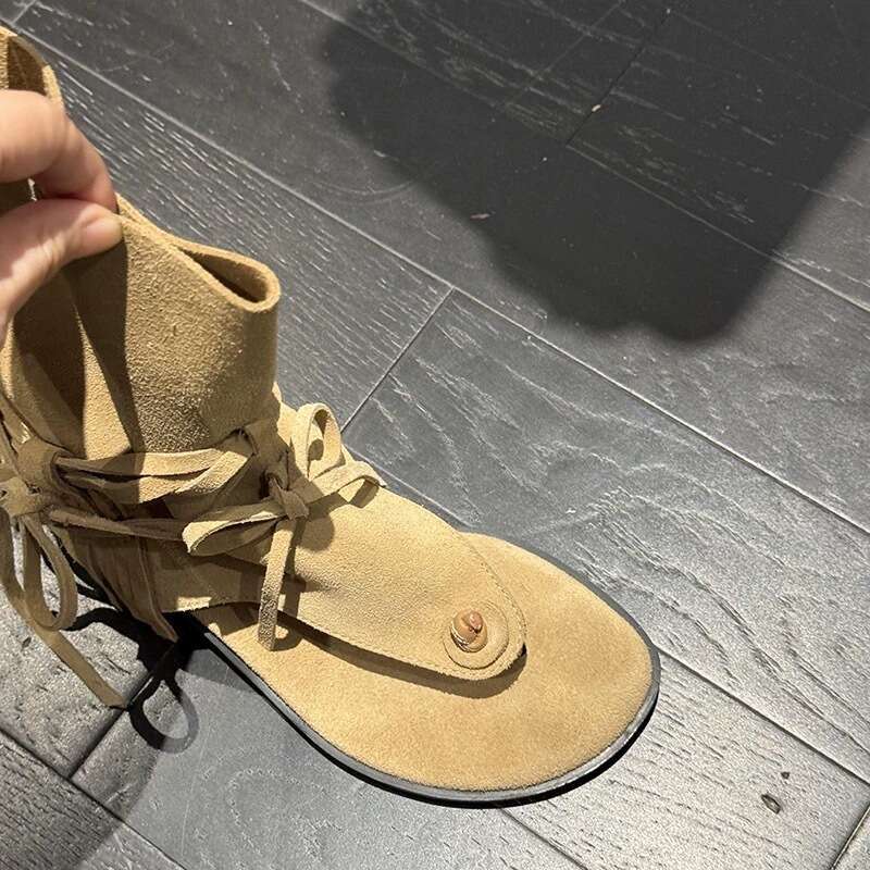 Sheepskin Version ~ Korean Style Niche Toe Clip Flip-Flops for Women Outdoor 2025 Spring Summer New Flat Sandals Cool Boots