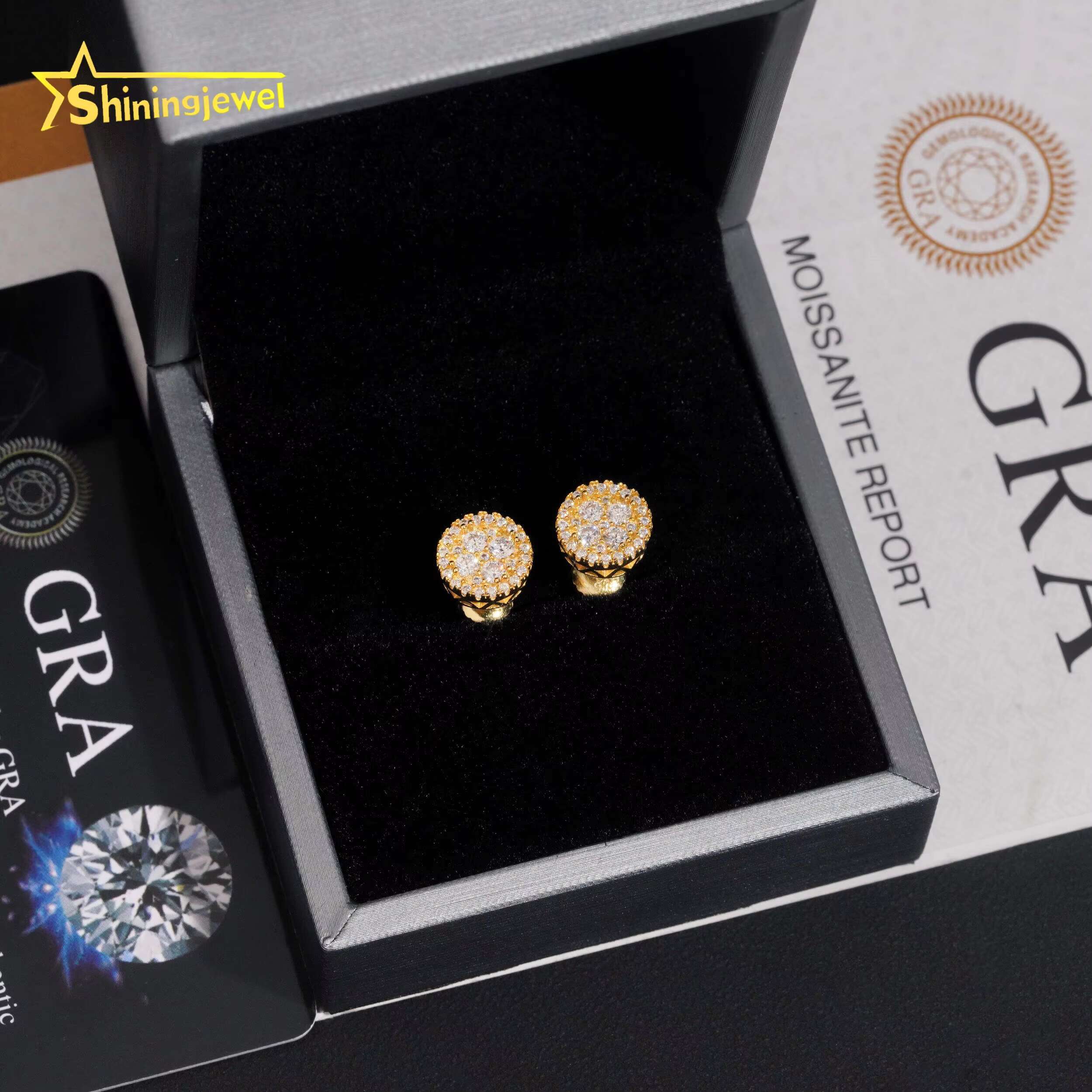Wholesale Cheapest 9.5mm Earrings Moisssanite Gold Plated Sterling Silver 925 Screw Back Stud Earrings Iced Out Jewelry