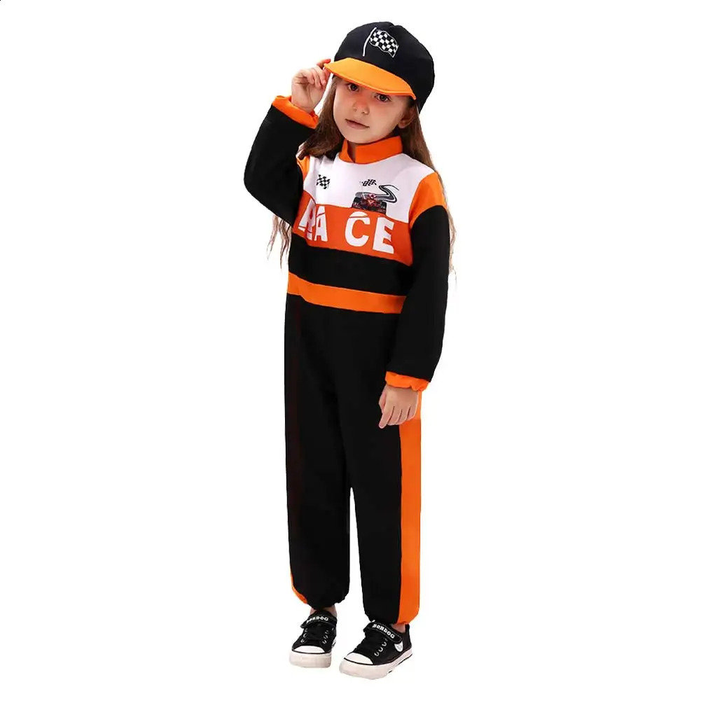 Racer Cosplay Kids Girls Boys Role Play Hat Jumpsuit Racing Clothing Fancy Dress Up Party Costume Child Outfits 250528