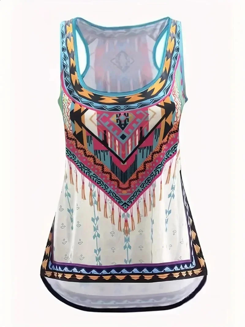 Plus Size Women 1XL7XL Fashion Sleeveless Round Neck Printing Vest Ladies LooseIrregular Digital Printed Tank Tops 250519