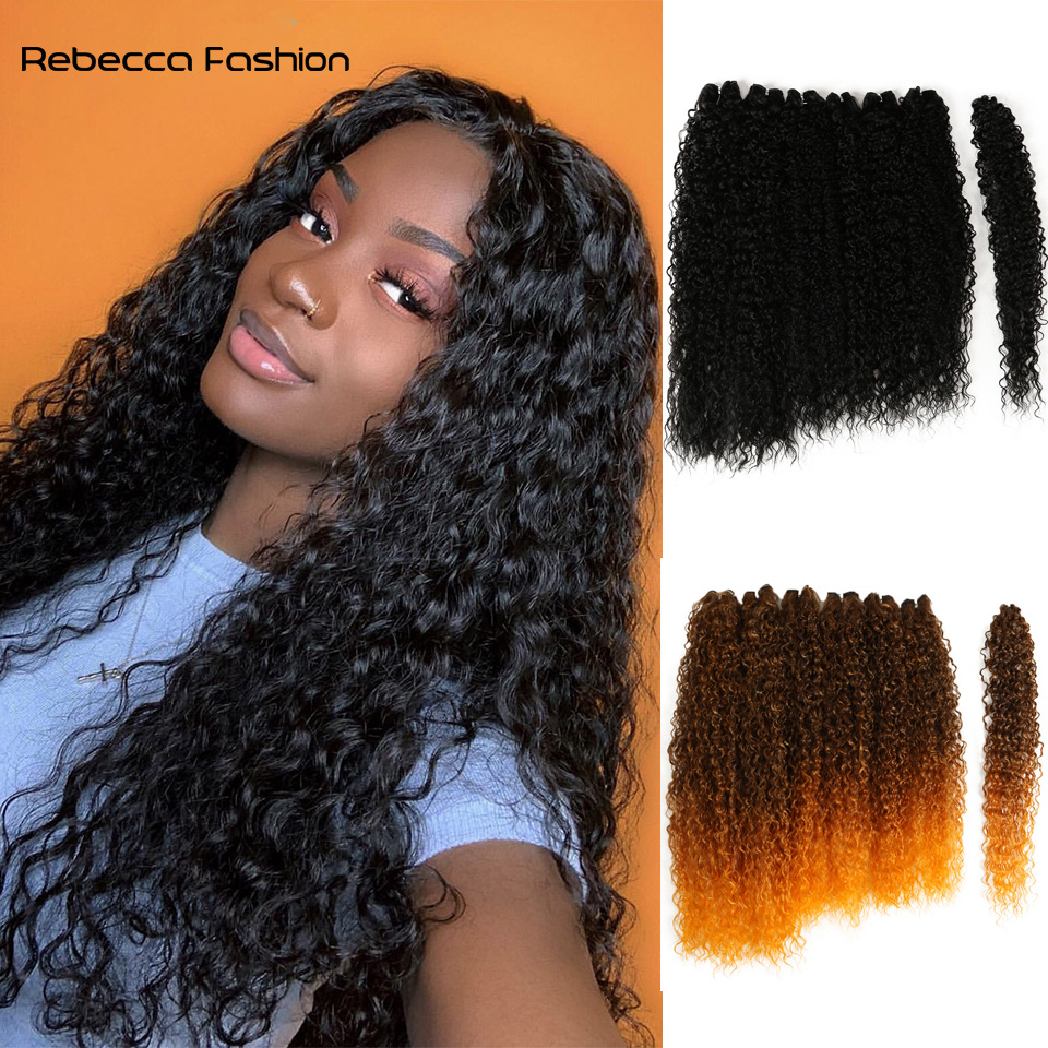 Rebecca Fashion 7PCS In One Pack 22 24 26inches Kinky Bundles Black Color Tresses Synthetic Hair Extensions Curly Hair Accessories