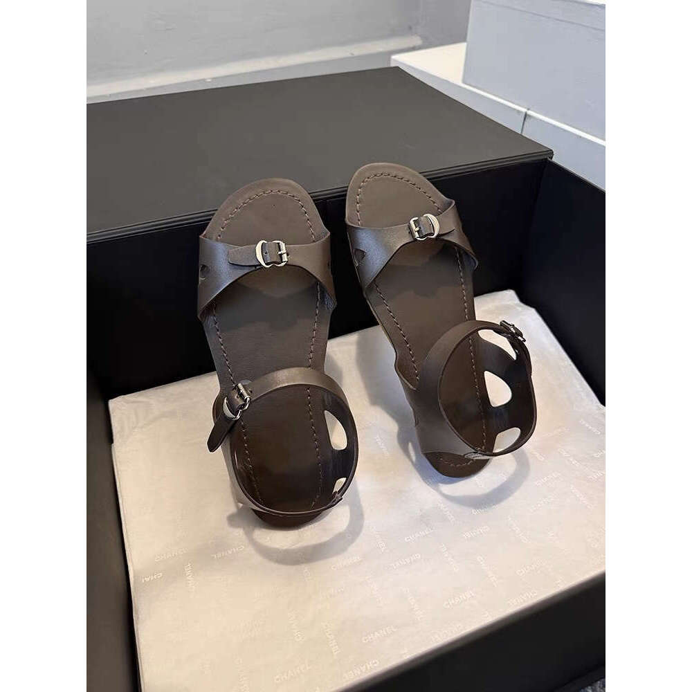 Genuine Leather Flat Beach with Red Straps for Women, Summer Fashion Roman Fairy Style One-Strap Sandals