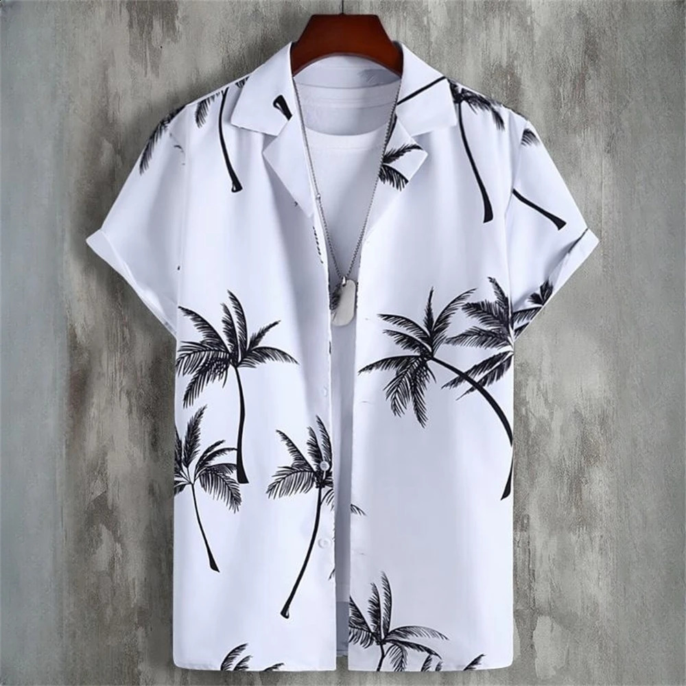 Simple Mens Shirts 3D Patchwork Printing High-Quality Mens Clothing Short Sleeve Beach Party Hawaiian Shirts 250528