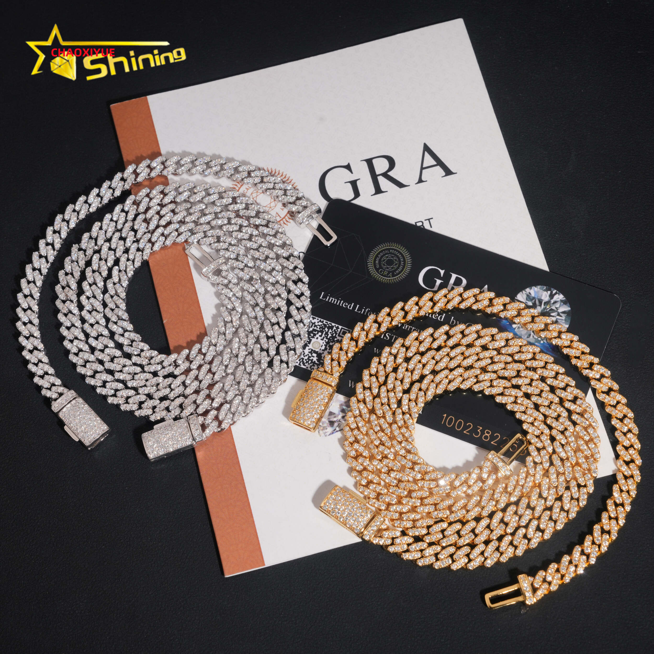 Factory Price RTS Hip Hop Jewelry 6mm Solid 925 Sterling Silver Gold Plated VVS Iced Out Moissanite Miami Cuban Link Chain