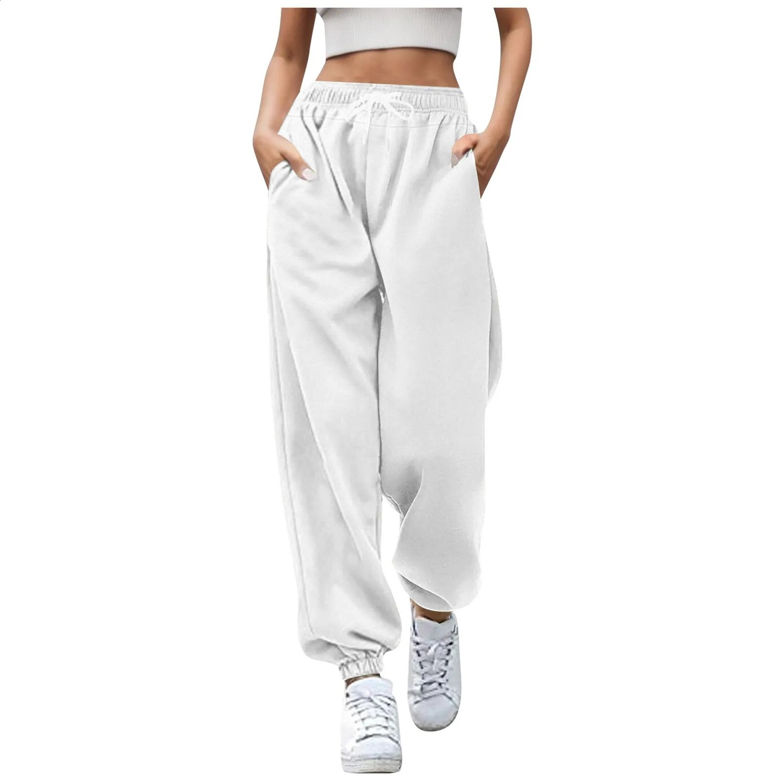 Women Pockets High Waist Ankle Tied Thick Long Sweatpants Sports Pants Trousers Joggers Wide Leg Sweatpants Korean Casual Pant 250529Z