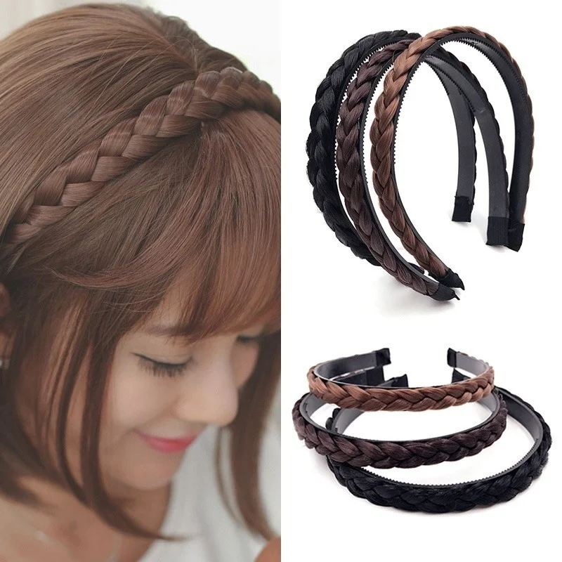 LeeWin Multi-color European and American bohemia fashion handmade three-strand braid with 2cm width double row teeth plastic headband,rubber band hair
