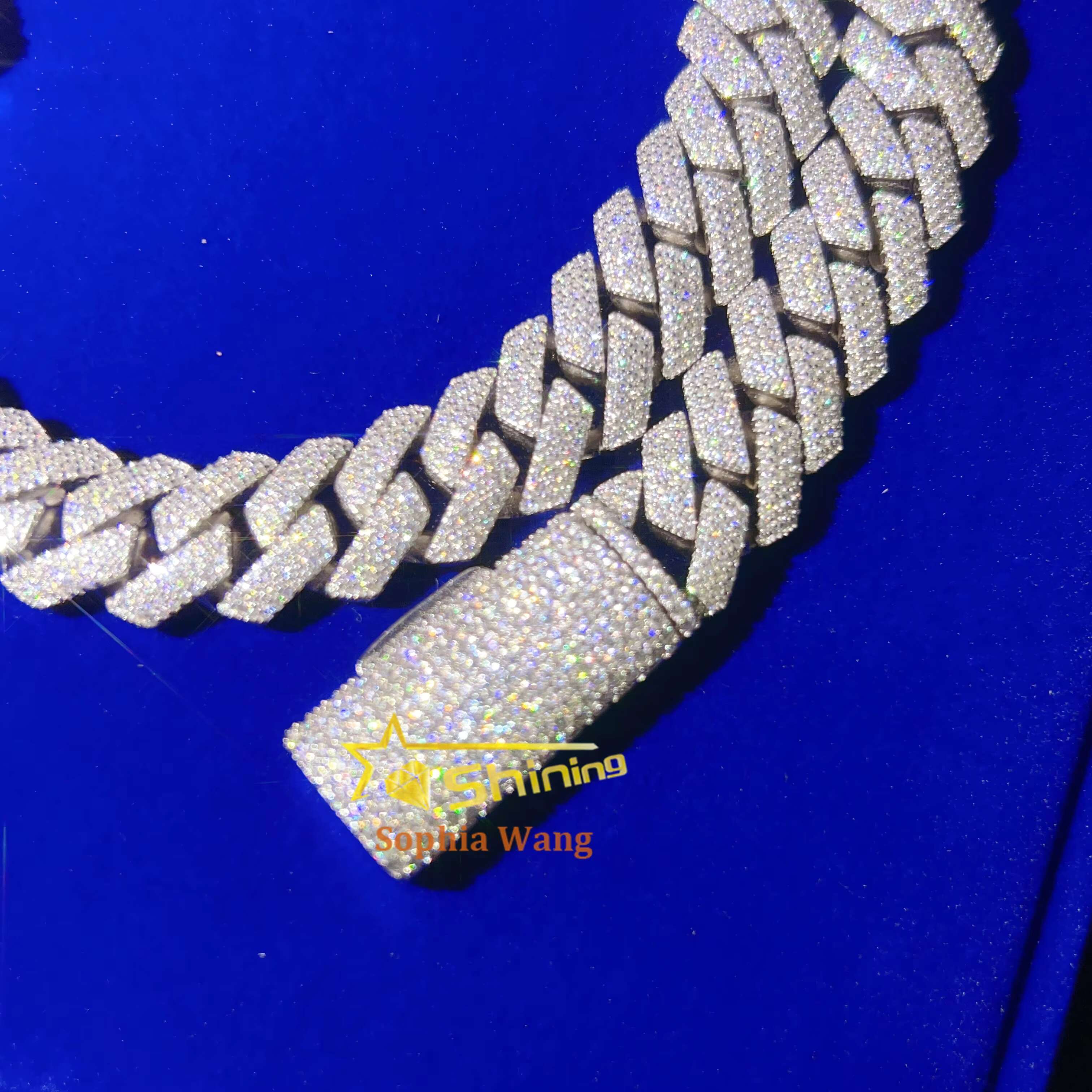 Fine Jewelry Necklace 925 Solid Silver 15mm Hip Hop Iced Out Vvs D Color Diamond Moissanite Cuban Link Chain