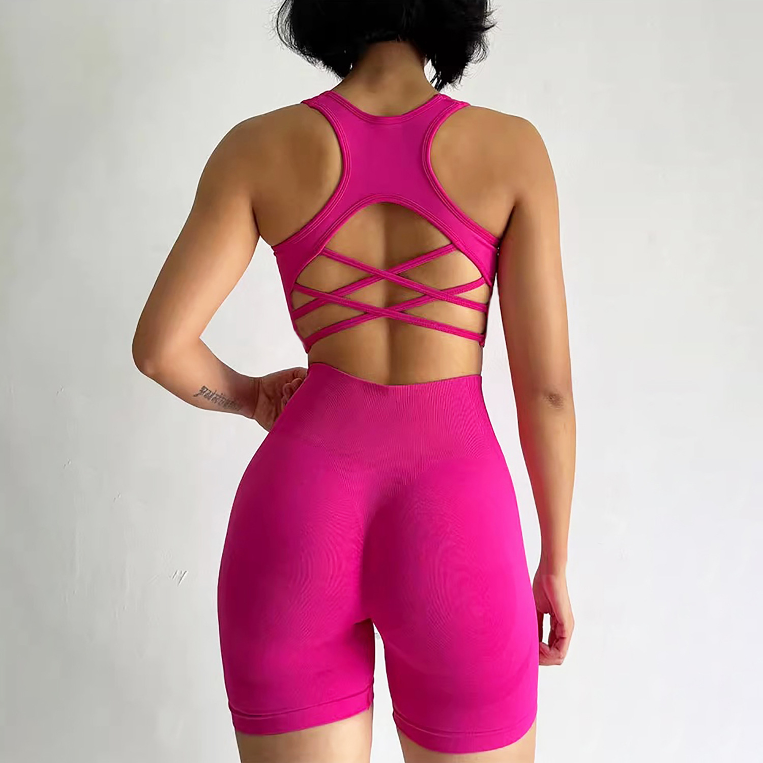 Seamless Yoga Set for Women Sexy Sport Bra Vest Fitness Shorts Set High Waist Sports Suit Gym Clothing Fitness Bra Set 2 PCS Shorts Suit Beautiful Bac