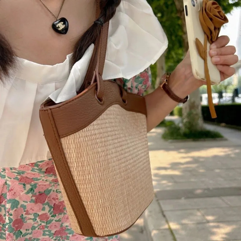 JIAERDI Vacation Woven Bag Handbag Women Vintage Straw Bucket Baguette Purse Female Sea Holiday Summer Shoulder Bags 250528