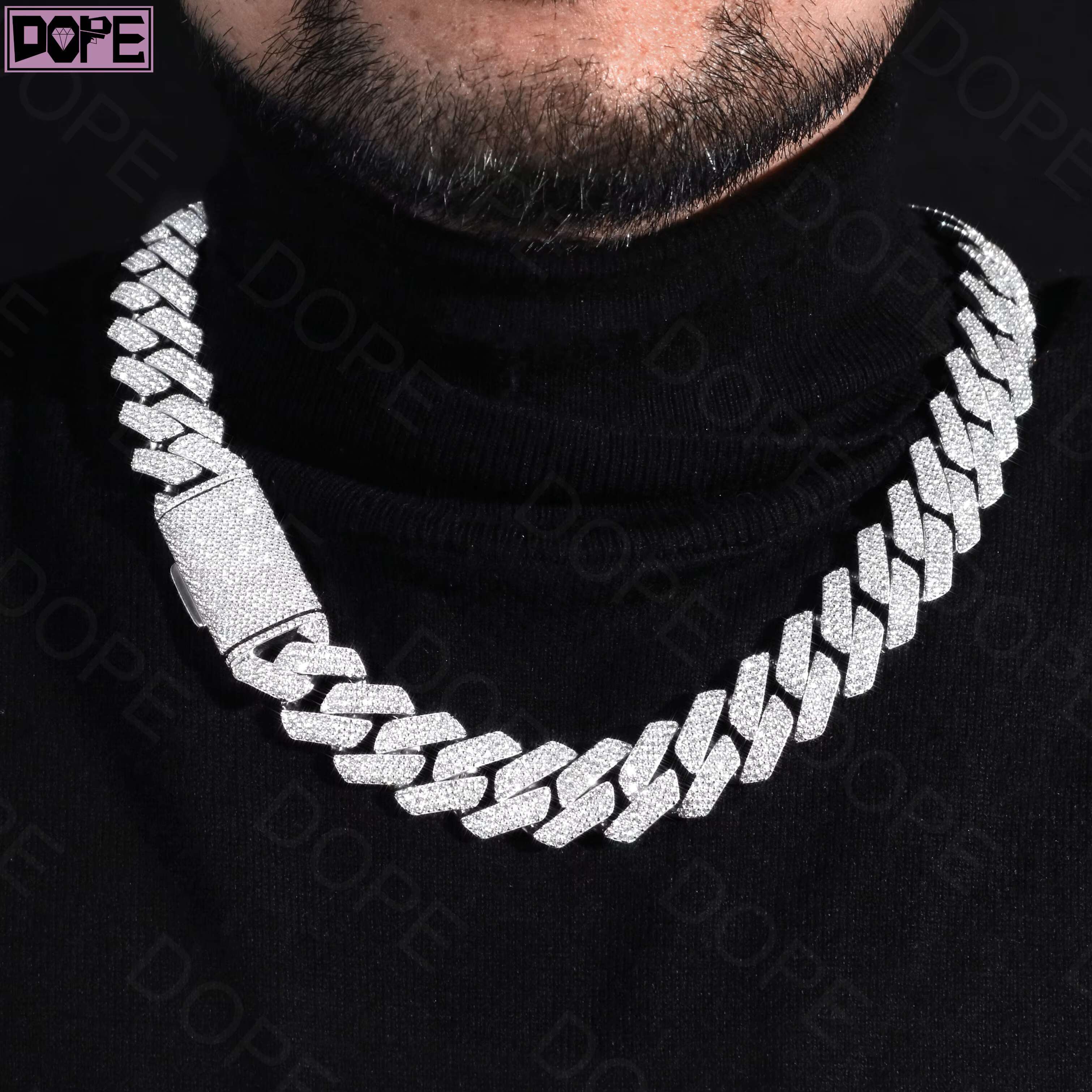 20MM Heavy Hiphop Iced Out 925 Sterling Silver Thick Men Necklace VVS Moissanite Cuban Chain