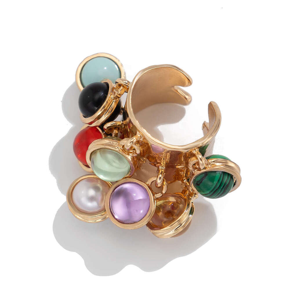 Jewelry Palace Inlaid Geometric Niche Malachite Round Alloy Open Ring