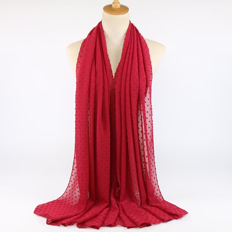 T831 new hot sale Malaysia Indonesia long scarf flocking ball thick chiffon scarf