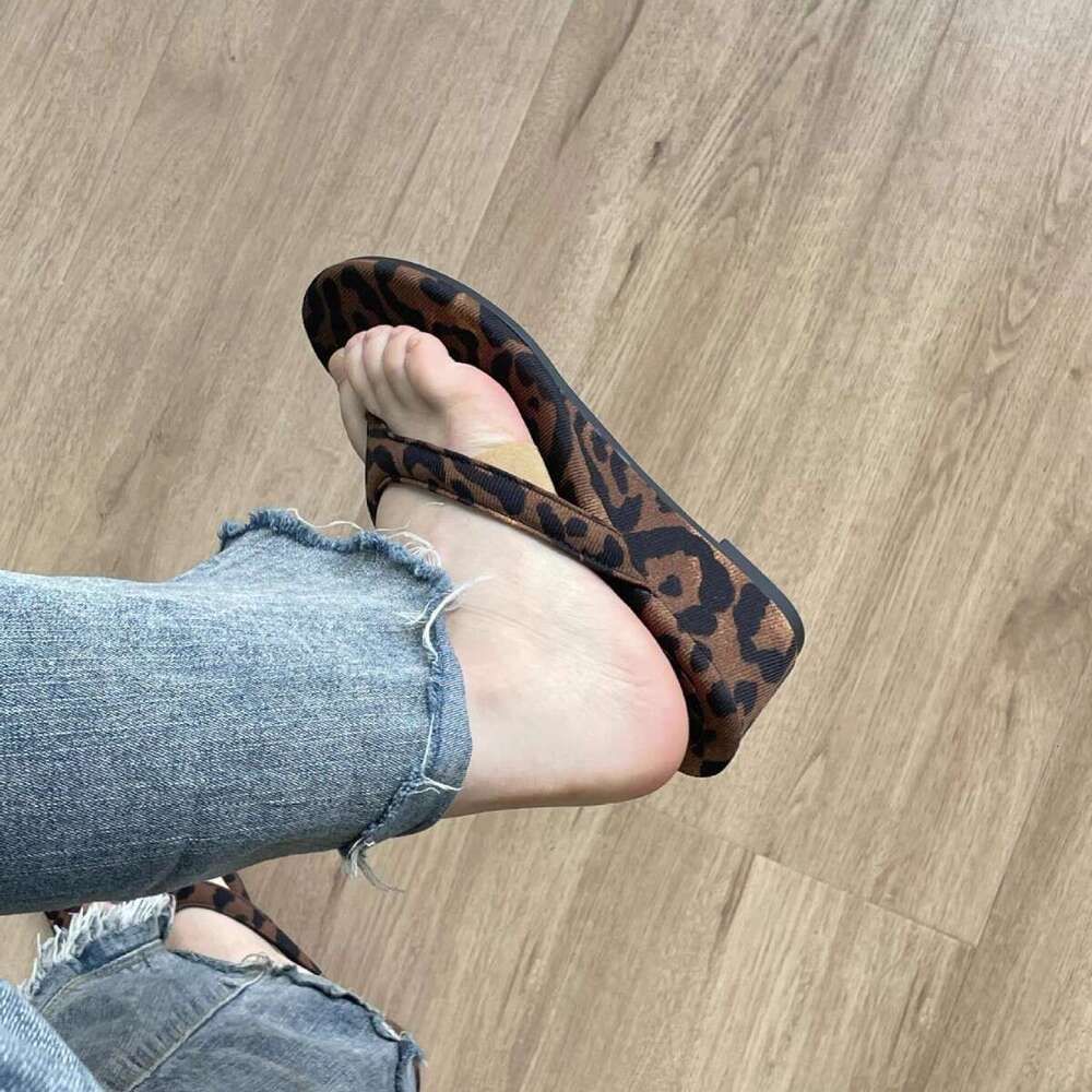 Sheepskin Version ~ French Niche Leopard Print Wedge Flip-Flops for Women Outdoor 2025 Summer Thick Heel Toe Post Sandals