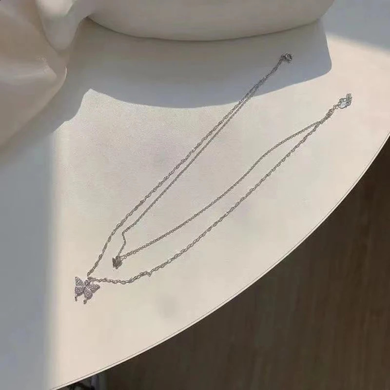 Shiny Butterfly Necklace Ladies Exquisite Double Layer Clavicle Chain Jewelry for Gift 250519