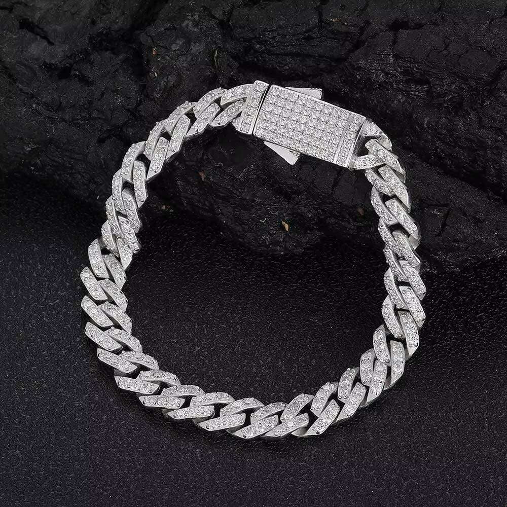 Nuoya 925 Silver Jewelry 8mm Prong Cuban Link Chain Iced Out Pass Diamond Tester VVS Moissanite 925 Sterling Silver Necklace