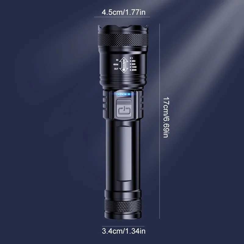 Super Bright 1200Lumen LED Flashlight Zoomable Strong Light with 18650 Rechargeable Battery 3 Modes for Outdoor Emergency XJ250529