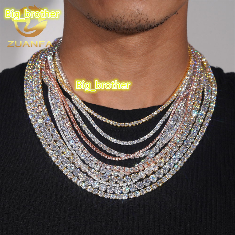 Pass Diamond Tetser 2mm 3mm 4mm 5mm 6.5mm 925 Silver Moissanite Diamond Tennis Necklace Fashion Jewelry for Men Women