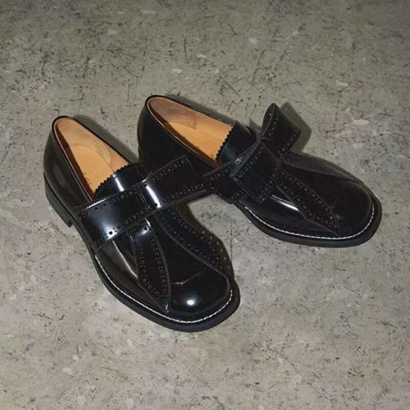 Genuine British Bow Tie Butterfly Knot Carved Brogue Small Leather Unisex Stitched Thick Heel Loafers Single Shoes