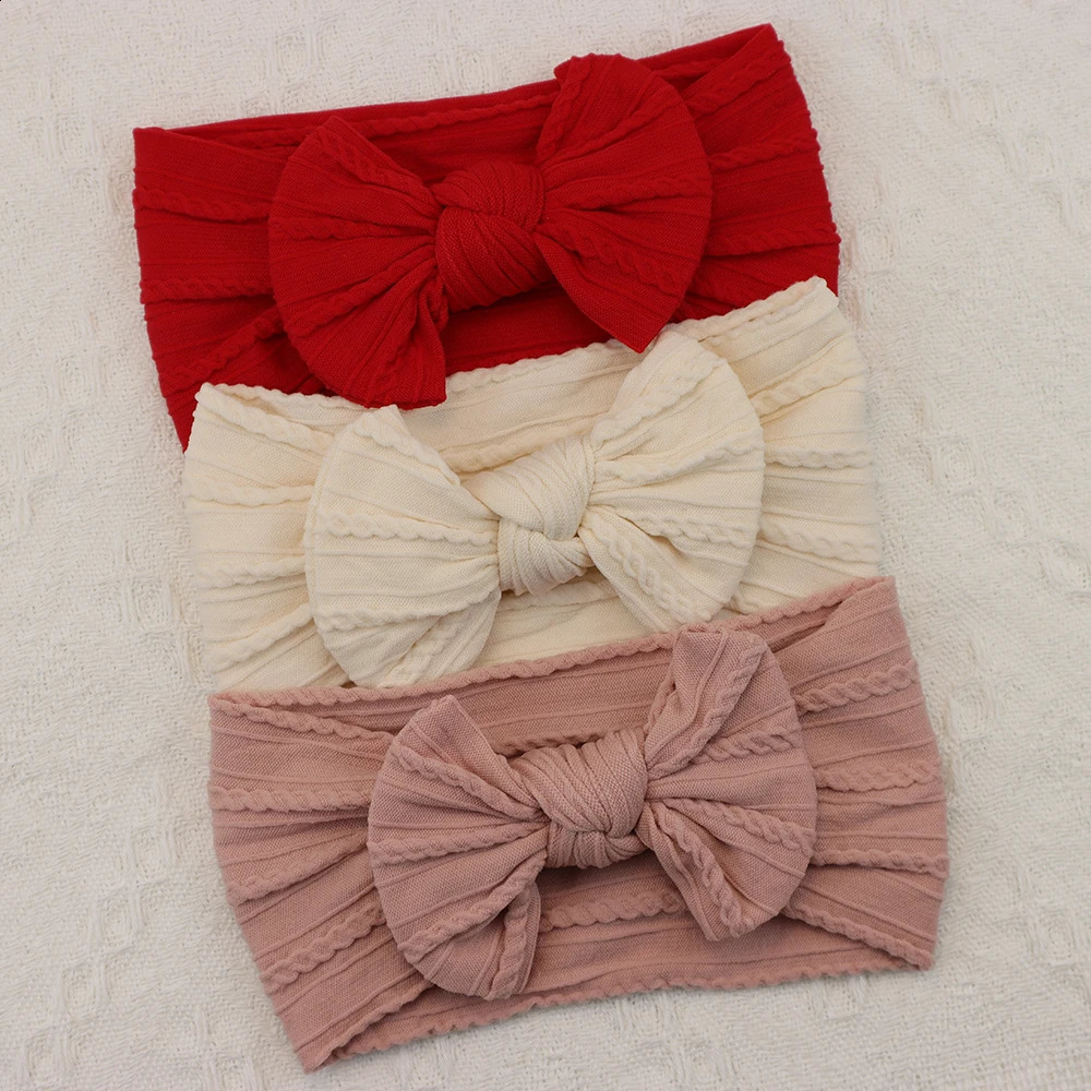 3Pcs Knit Bows Baby Headbands Lot born Baby Girl Headband Set Elastic Nylon Children Turban Kids infant Baby Hair Accessories 250529