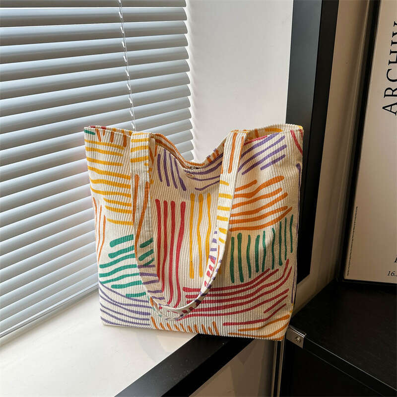 Underarm Forest Style Canvas Color-Block Striped Shoulder Office Commute Large Capacity Women's Shopping Bag