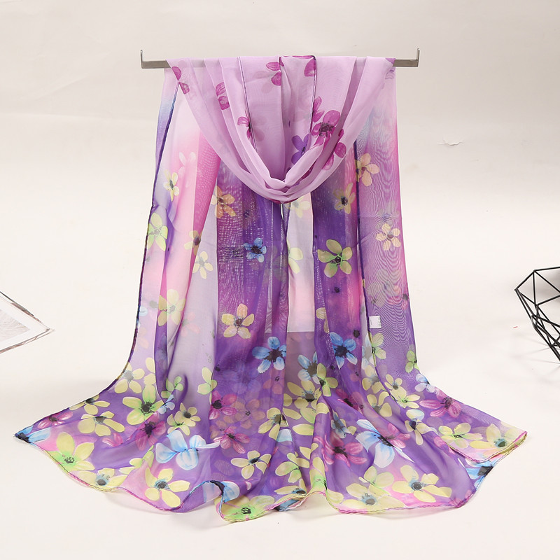 K863 Spring and Autumn new Korean version of printed sun-proof chiffon women's silk scarf fashion literary scarf long versatile neck scarf wholes