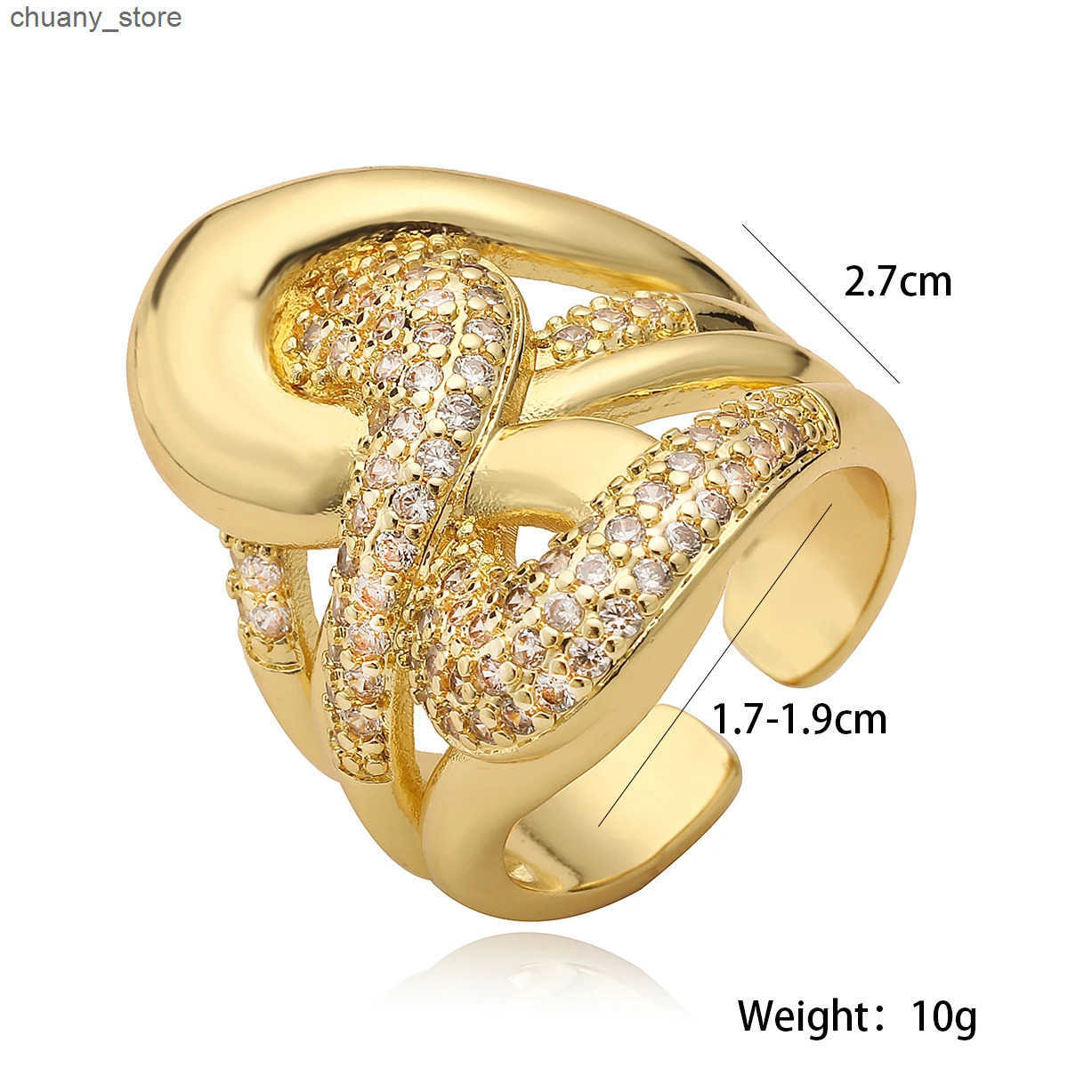 Glamorous Gold Color Adjustable Band Ring For Women Girls Delicate Cubic Zirconia Jewelry z250529YZXW