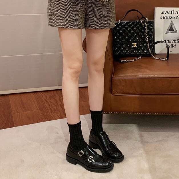 Genuine Vintage Thick Heel Platform Round Toe Deep Mouth Loafers Oxford Carved Derby Small Leather Women's Shoes