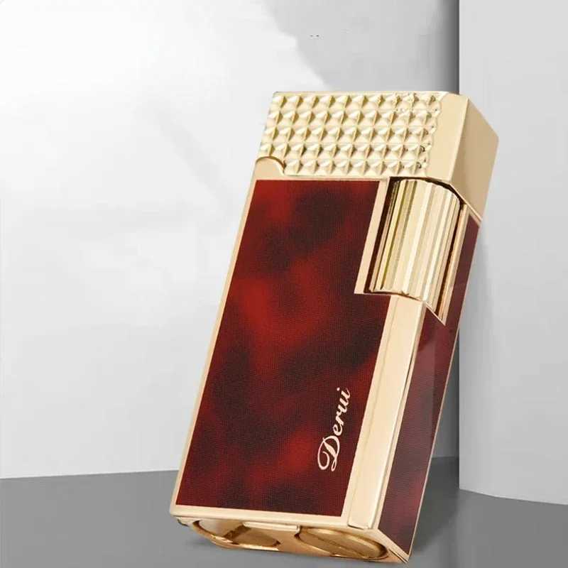 2024 New Derui Metal Langsheng Kerosene Lighter High-end Lighter Narrow Version Mini Side-sliding Open Flame Lighter T250529
