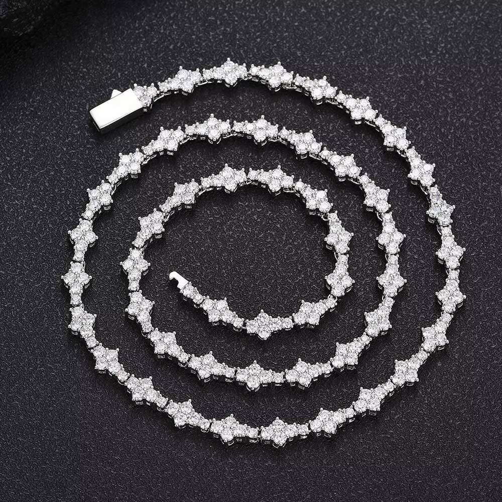 NUOYA 6.5mm Iced Out VVS Diamond Flower Shape Tennis Chain Hip Hop Jewelry 925 Sterling Silver Moissanite Tennis Chain Necklace