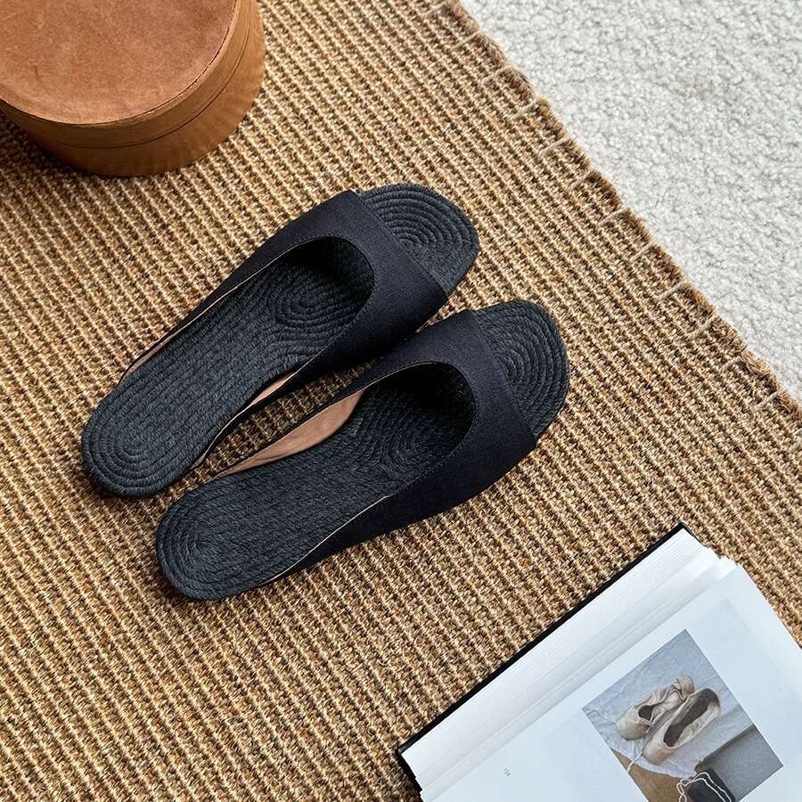 Genuine Leather Straw Woven Linen Flat Sandals for Women, Summer New Fashion Vacation Beach Slippers