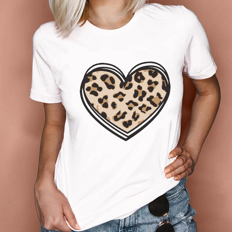 Large Short Sleeve T-shirt Summer Women's Flower Pattern Cartoon Heart Top Personalized Customization Pattern Heart Pattern Printed Cotton Clothi
