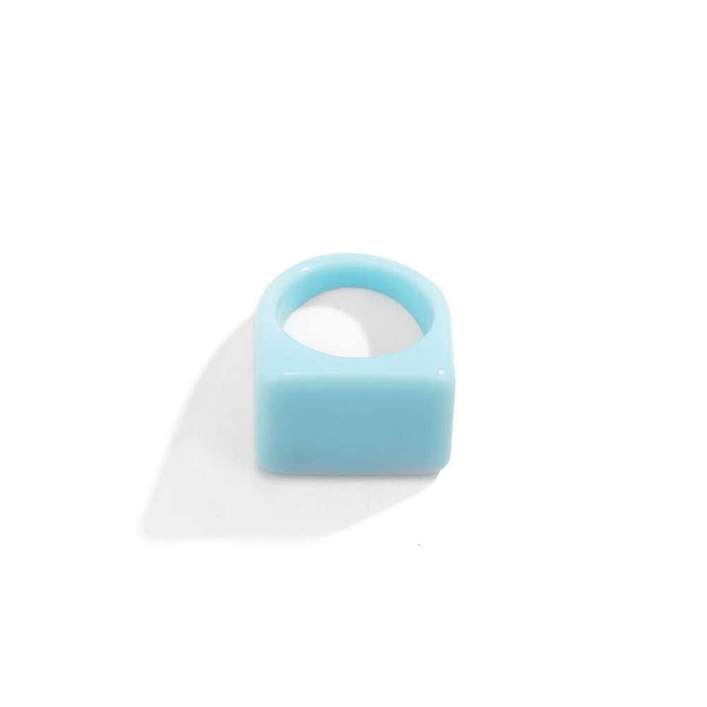 Creative Geometric Square Wide Edge Simple Fashion Colorful Resin Plain Band Ring