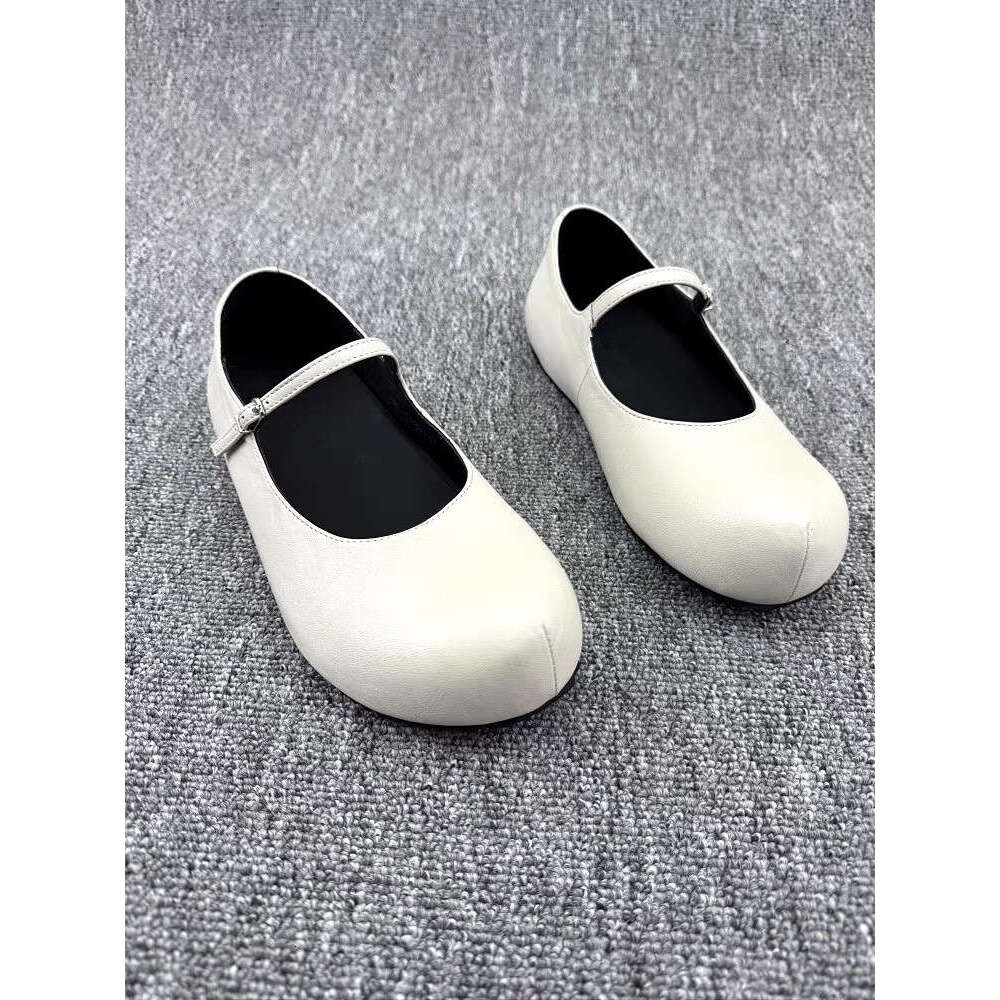 Genuine Leather Korean Style Chunky Hidden Heel Buckle Strap Single for Women 2025 New Spring Summer Mary Jane Flat Shoes