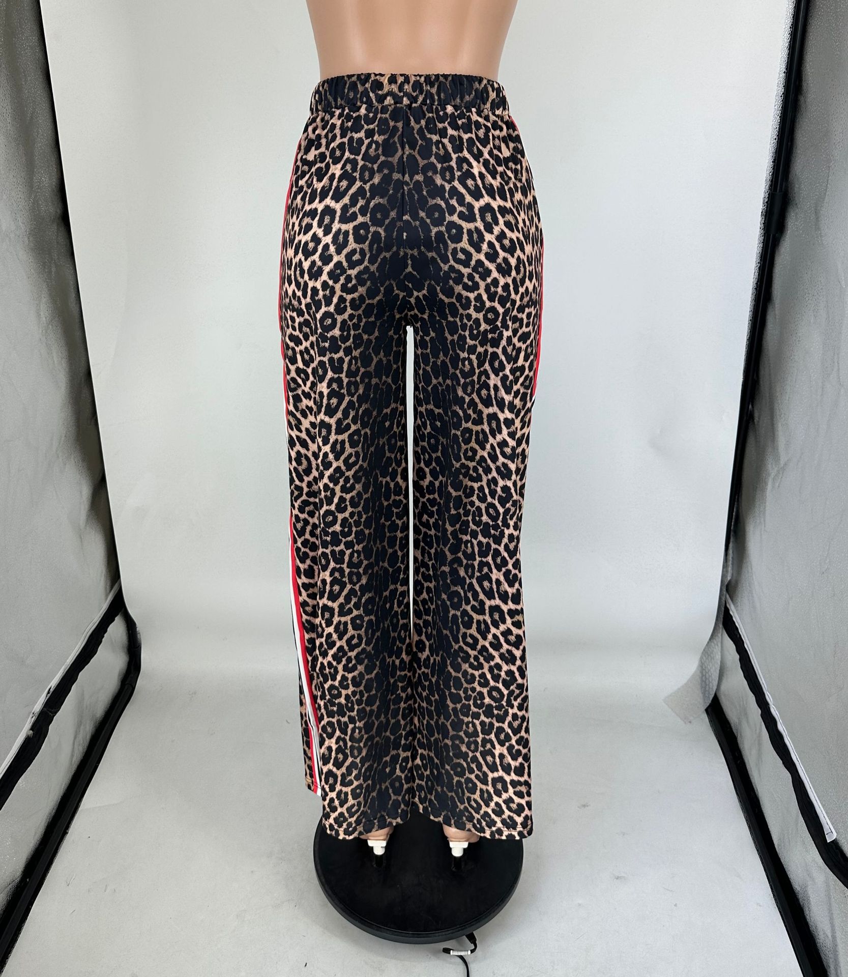 Leopard Wide Leg Women Casual High Waist Straight Pants Female Trouser Free Ship Z260314
