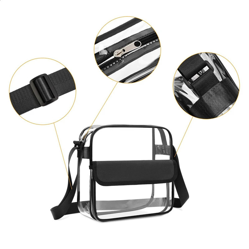 1pc Clear Shoulder Bag Transparent Crossbody Tote with Adjustable Strap Zipper Closure and Front Magic Tape Pocket 250528