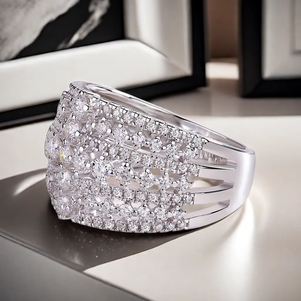 133 Moissanite stones S925 sterlin silver flight of time personalized fashionable band ring elegant luxurious designer high-end unique distinct jewelr