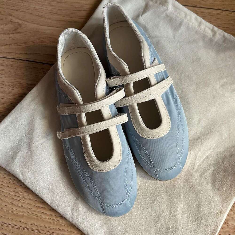 Cowhide Version ~ Round Toe Shallow Mouth Velcro Mary Jane for Women 2025 New Casual Sports Flat Shoes