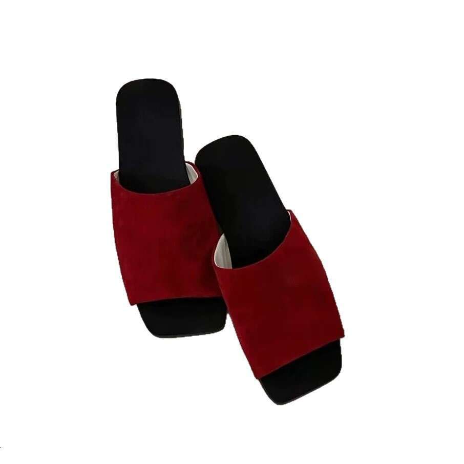 Sheepskin Version ~ Korean Niche Flat One-Strap Sandals for Women Outdoor 2025 New Summer Beach Square Toe Slippers