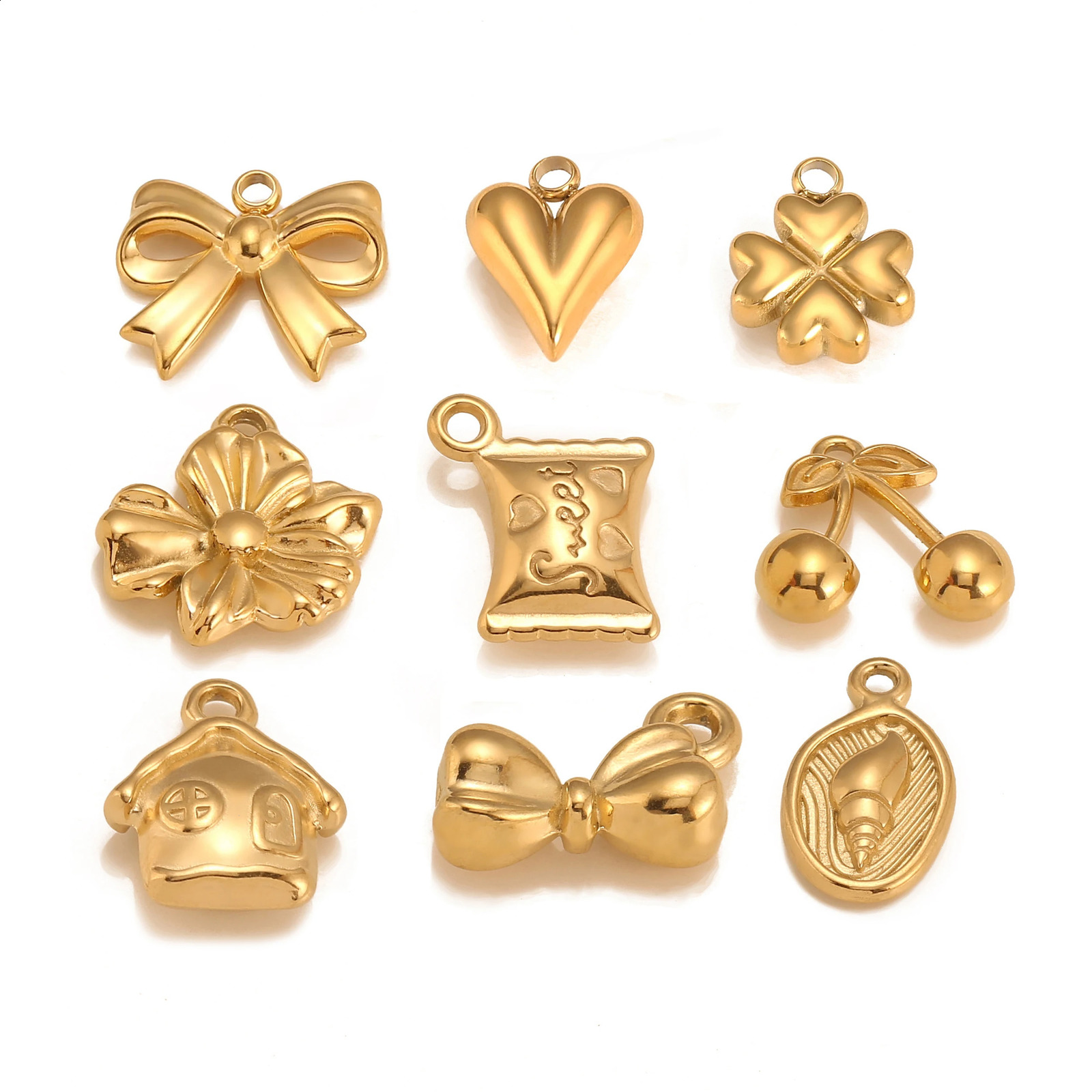3Pcs Conch ShellSunflowerBalloon HeartSweet Candy Charm No Fade Exquisite Stainless Steel Pendant DIY Necklace Jewelry Making 250519