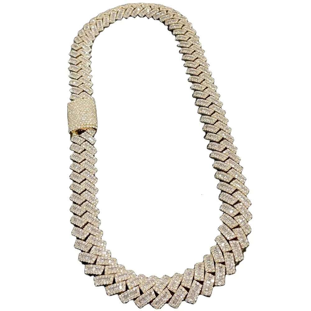 15mm Baguette Chain Cuban Moissanite 925 Silver Hip Hop VVS Diamond Moissanite Baguette Cuban Link Chain
