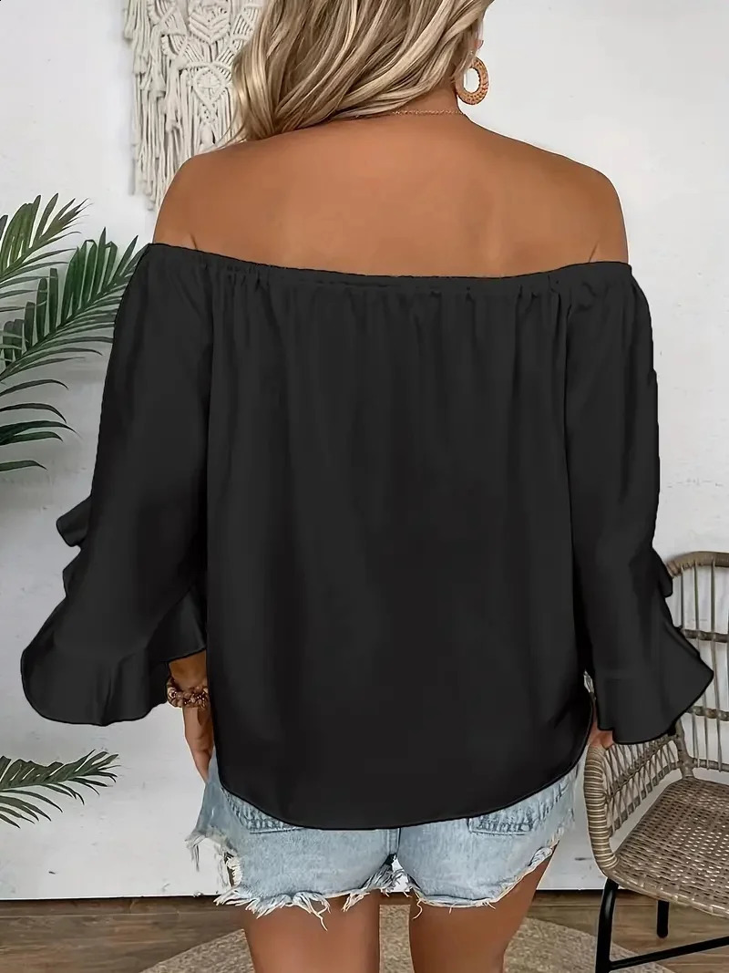 Summer One Shoulder Short Sleeved Tops for Women Solid Color Ruffle Sleeve TShirt Ladies Casaul Elegant Top Bow Tie Club Party 250517