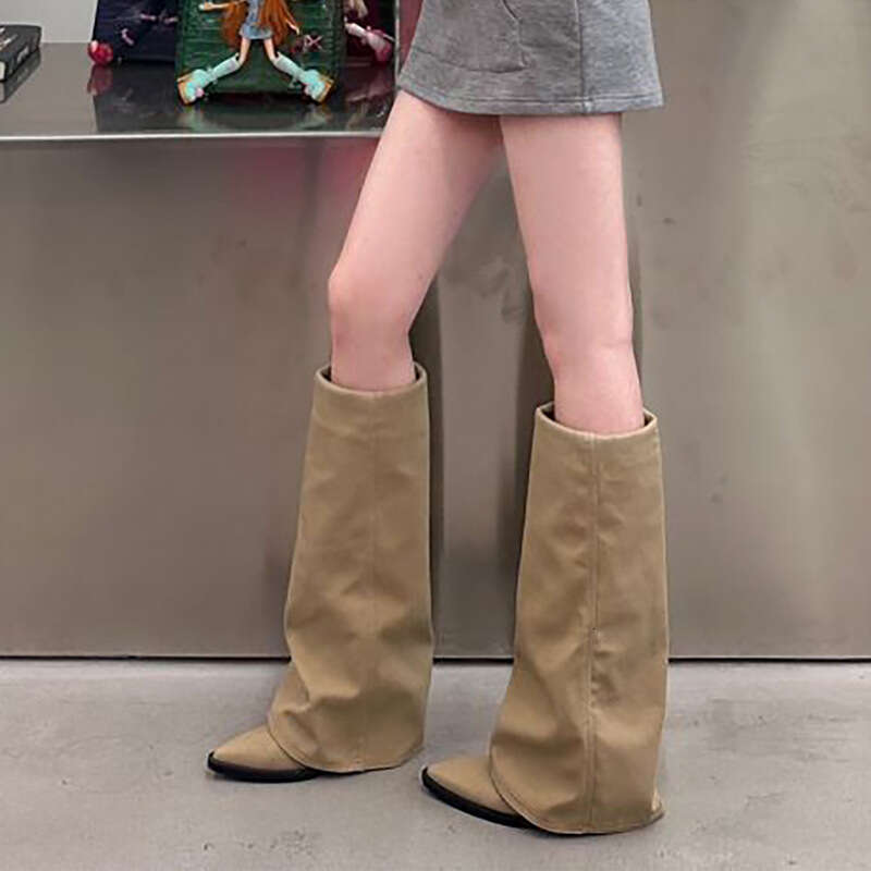 Genuine Leather Niche Pointed Toe Chunky Heel Over-the-Knee for Women Autumn Winter Long Straight Tube Riding Western Cowboy Boots