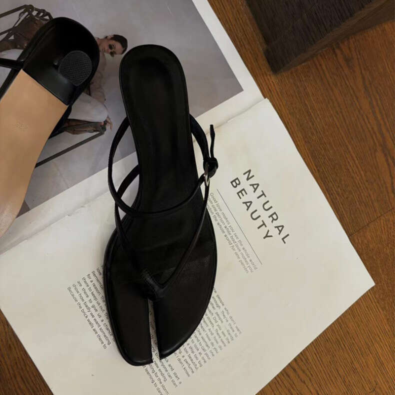 Genuine Leather Niche Split Thin Strap Toe Post Sandals for Women 2025 Spring Summer Fashion Beach Low Heel Slippers