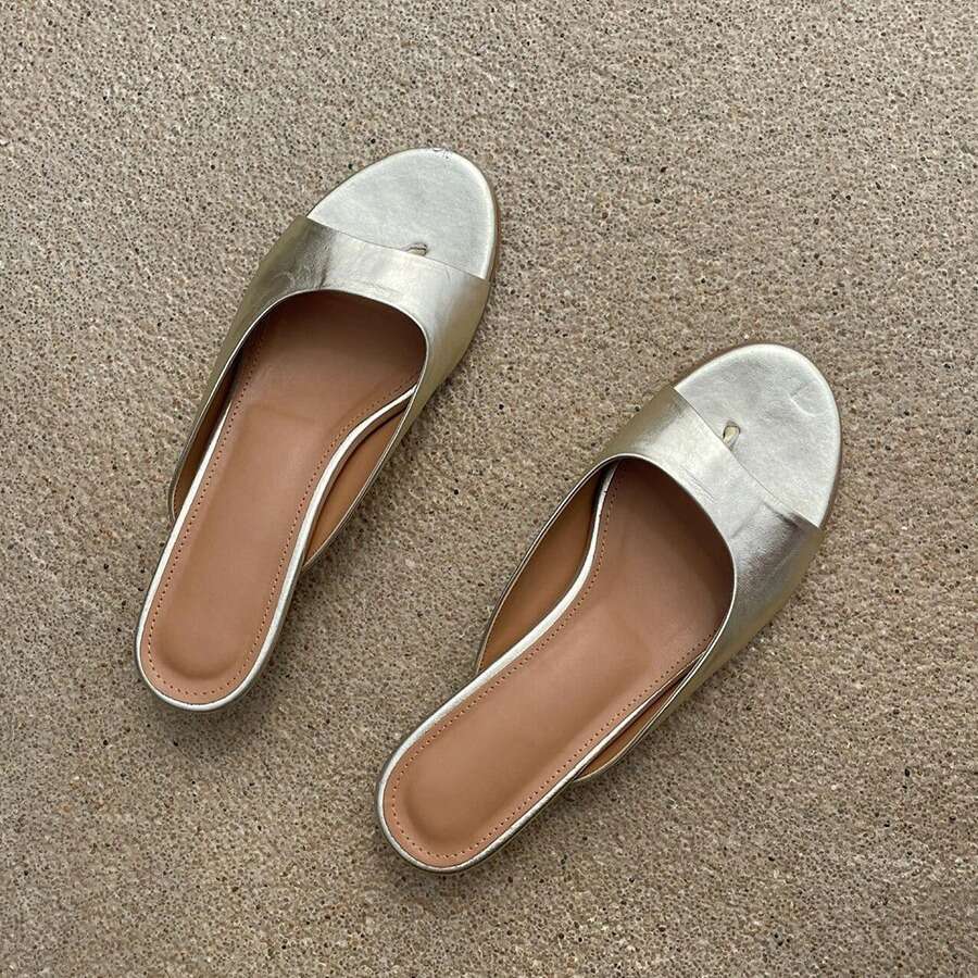 Genuine Leather Korean Style Elegant Post Stiletto Cat Sandals for Women Summer New Round Open Toe Low Heel Outdoor Slippers