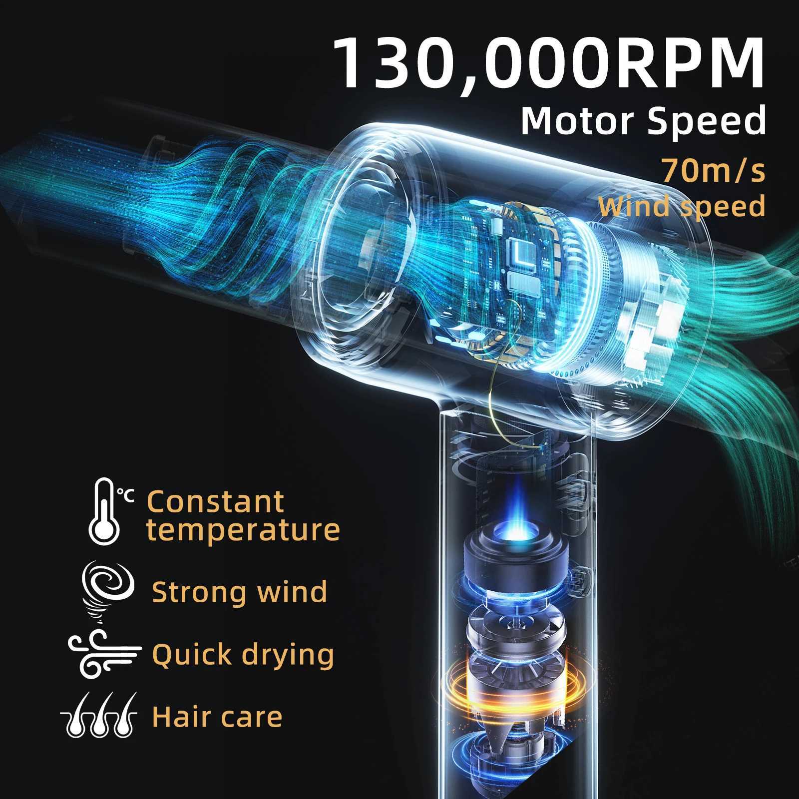 Tinsol Hair Dryer 500 Million Plasma Professional 130000RPM High Speed Brushless Motor Blow Dryer Fragrance Home TravelXJ250528