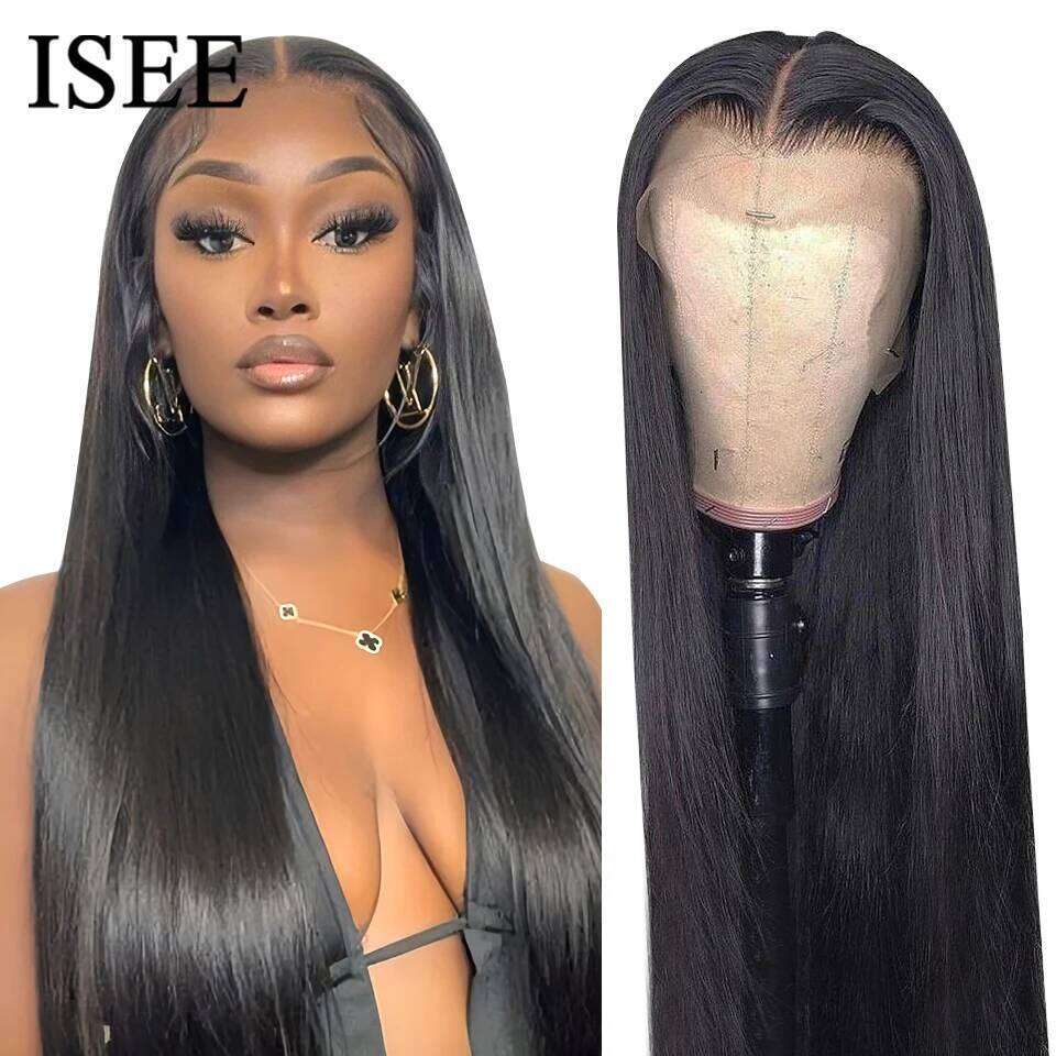ISEE HAIR 13x6 HD Frontal Human Hair Straight Full Front For Women Pre-plucked Transparent Lace Wigs On Sale